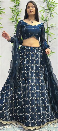 Bridal, Wedding Blue color Ready to Wear Lehenga in Silk fabric with Flared Embroidered, Sequence, Thread, Zari work : 1938413