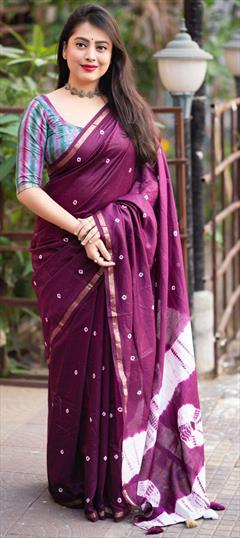 Party Wear, Traditional Purple and Violet color Saree in Chanderi Silk fabric with South Printed work : 1938414