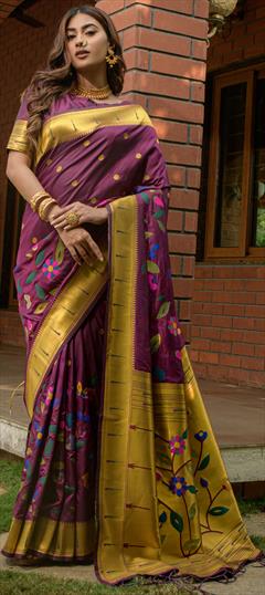 Festive, Traditional, Wedding Purple and Violet color Saree in Silk fabric with South Weaving, Zari work : 1938615