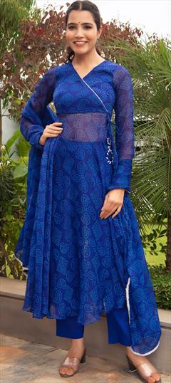 Festive, Reception Blue color Kurti in Georgette fabric with Anarkali Bandhej, Printed work : 1938681