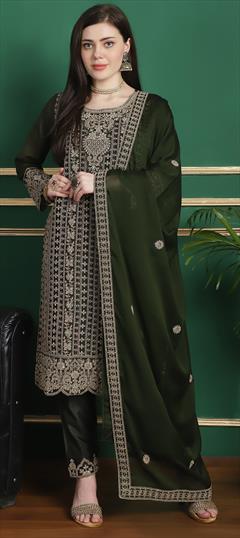 Festive, Reception Green color Salwar Kameez in Georgette fabric with Pakistani, Straight Stone work : 1938734