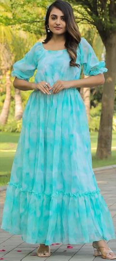 Casual, Party Wear Blue color Dress in Georgette fabric with Printed work : 1938782