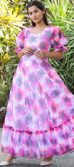 Casual, Party Wear Pink and Majenta color Dress in Georgette fabric with Printed work : 1938785
