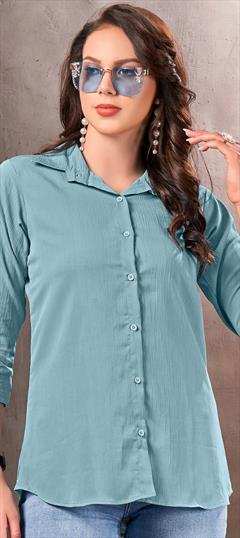 Casual, Summer Blue color Tops and Shirts in Cotton fabric with Thread work : 1938915