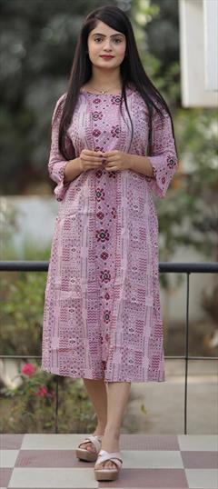Summer Purple and Violet color Kurti in Cotton fabric with A Line, Long Printed work : 1938935