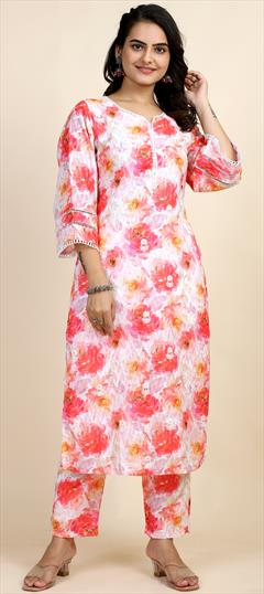 Summer Pink and Majenta color Co-ords Set in Cotton fabric with Floral, Lace, Printed work : 1938962