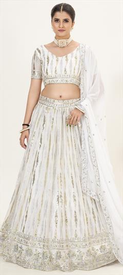 Bridal, Reception, Wedding White and Off White color Lehenga in Georgette fabric with Flared Sequence work : 1939037