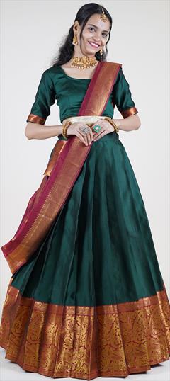 Festive, Reception Green color Lehenga in Art Silk fabric with Flared Weaving work : 1939097