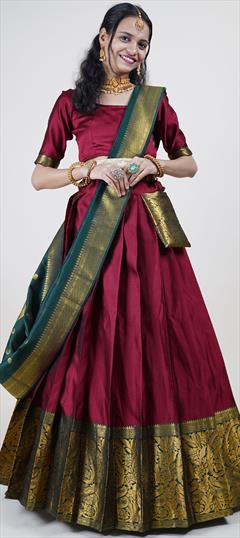Festive, Reception Red and Maroon color Lehenga in Art Silk fabric with Flared Weaving work : 1939098