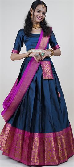 Festive, Reception Blue color Lehenga in Art Silk fabric with Flared Weaving work : 1939099