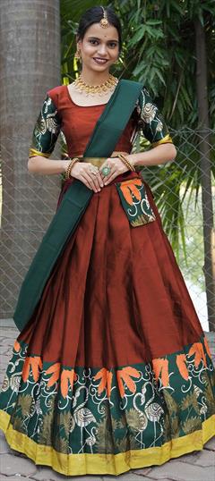 Party Wear, Reception Red and Maroon color Lehenga in Silk fabric with Flared Printed work : 1939100