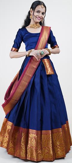 Festive, Reception Blue color Lehenga in Art Silk fabric with Flared Weaving work : 1939102