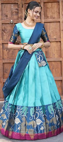 Party Wear, Reception Blue color Lehenga in Silk fabric with Flared Printed work : 1939105