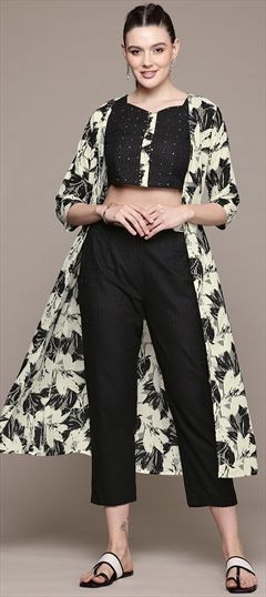 Summer Black and Grey color Co-ords Set in Cotton fabric with Cut Dana, Printed, Sequence work : 1939115