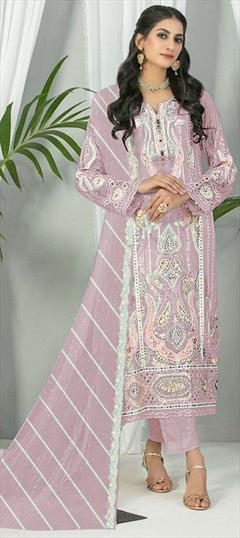 Festive, Reception Pink and Majenta color Salwar Kameez in Faux Georgette fabric with Pakistani, Straight Embroidered, Sequence, Thread work : 1939202