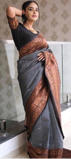 Party Wear, Traditional Black and Grey color Saree in Art Silk fabric with South Weaving work : 1939235