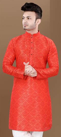 Festive, Party Wear Orange color Kurta in Rayon fabric with Weaving work : 1939268