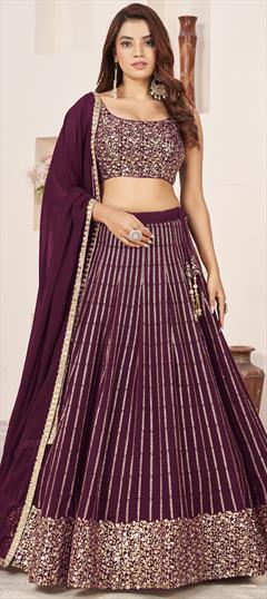 Engagement, Festive, Reception Red and Maroon color Lehenga in Georgette fabric with Flared Embroidered, Sequence, Zari work : 1939271