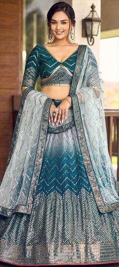 Bridal, Wedding Blue color Lehenga in Silk fabric with Flared Embroidered, Sequence, Thread work : 1939283