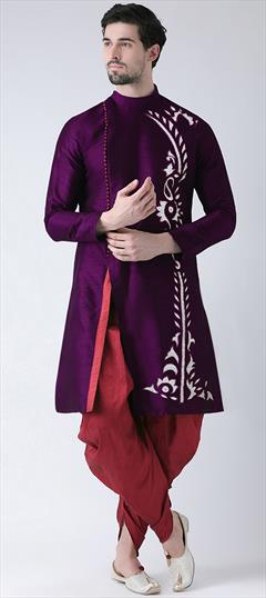 Party Wear Purple and Violet color Dhoti Kurta in Dupion Silk fabric with Embroidered, Thread work : 1939365