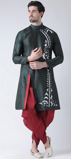 Party Wear Black and Grey color Dhoti Kurta in Dupion Silk fabric with Embroidered, Thread work : 1939372