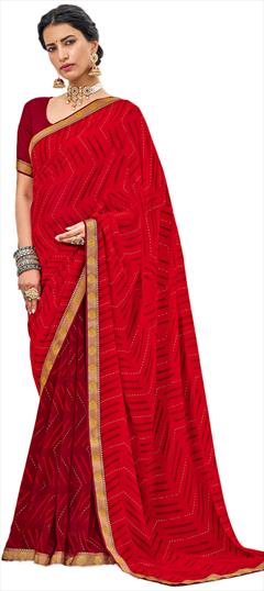 Festive, Party Wear Red and Maroon color Saree in Georgette fabric with Classic Printed work : 1939461