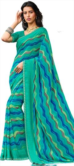 Festive, Party Wear Green color Saree in Chiffon fabric with Classic Printed work : 1939463