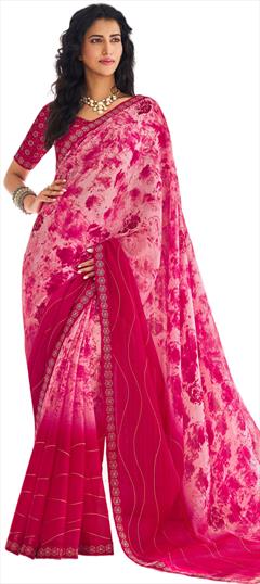 Festive, Party Wear Pink and Majenta color Saree in Chiffon fabric with Classic Printed work : 1939467