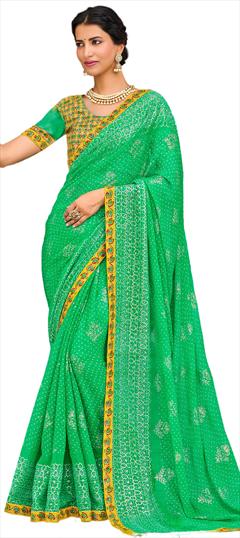 Festive, Party Wear Green color Saree in Chiffon fabric with Classic Printed work : 1939468