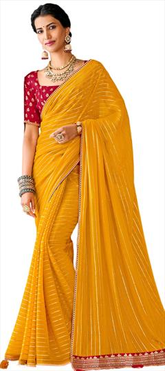 Festive, Party Wear Yellow color Saree in Chiffon fabric with Classic Border work : 1939476