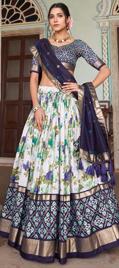 Festive, Party Wear Multicolor color Lehenga in Tussar Silk fabric with Flared Floral, Printed work : 1939579