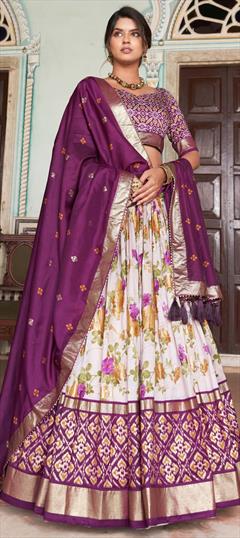 Festive, Party Wear Multicolor color Lehenga in Tussar Silk fabric with Flared Floral, Printed work : 1939584