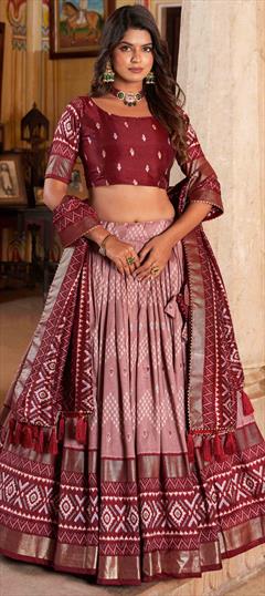 Festive, Party Wear Multicolor color Lehenga in Tussar Silk fabric with Flared Foil Print work : 1939626