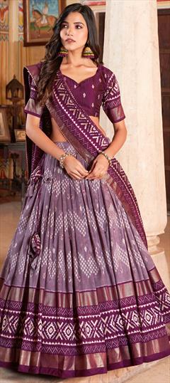 Festive, Party Wear Multicolor color Lehenga in Tussar Silk fabric with Flared Foil Print work : 1939632