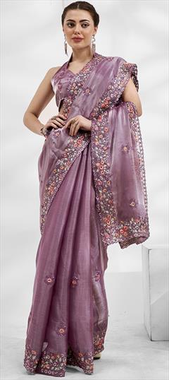 Festive, Reception Purple and Violet color Saree in Chiffon fabric with Classic Embroidered, Resham, Sequence, Thread work : 1939655
