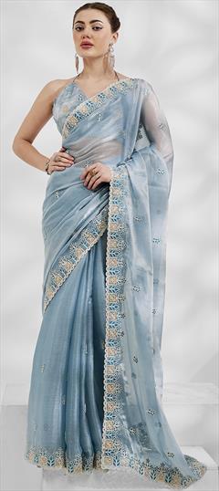 Festive, Reception Blue color Saree in Chiffon fabric with Classic Embroidered, Resham, Sequence, Thread work : 1939656