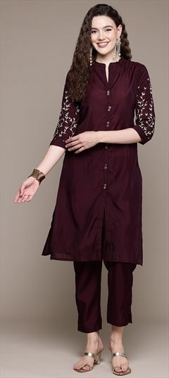 Festive, Summer Purple and Violet color Salwar Kameez in Silk fabric with Straight Resham, Thread work : 1939821