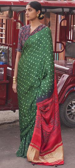 Festive, Party Wear Green color Saree in Viscose fabric with Classic Bandhej, Printed work : 1939825