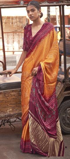 Festive, Party Wear Yellow color Saree in Viscose fabric with Classic Bandhej, Printed work : 1939830