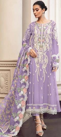 Festive, Reception Purple and Violet color Salwar Kameez in Faux Georgette fabric with Pakistani, Straight Embroidered, Resham, Thread work : 1939855