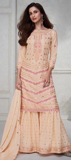 Festive, Reception, Wedding Pink and Majenta color Salwar Kameez in Silk fabric with Palazzo, Straight Embroidered work : 1939875