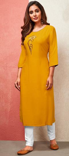Festive, Party Wear Yellow color Salwar Kameez in Rayon fabric with Embroidered work : 1939885