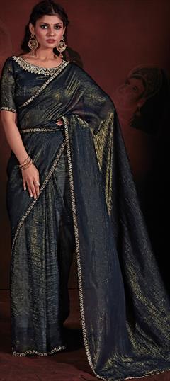 Festive, Reception Blue color Saree in Shimmer fabric with Classic Zircon work : 1939937
