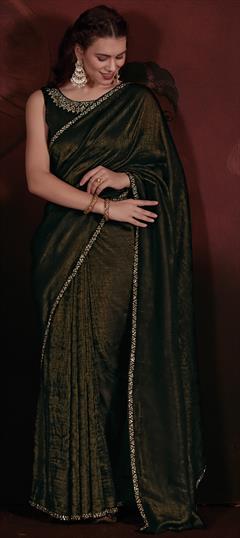 Festive, Reception Green color Saree in Shimmer fabric with Classic Zircon work : 1939938