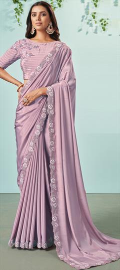 Festive, Reception, Wedding Purple and Violet color Saree in Crepe Silk fabric with South Embroidered, Sequence work : 1939977