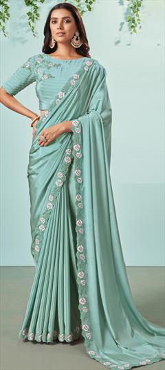 Festive, Reception, Wedding Green color Saree in Crepe Silk fabric with South Embroidered work : 1939978