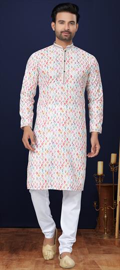 Festive, Wedding Multicolor color Kurta Pyjamas in Cotton fabric with Digital Print, Embroidered, Sequence work : 1939990