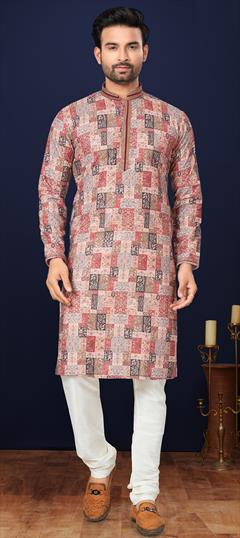 Festive, Wedding Multicolor color Kurta Pyjamas in Cotton fabric with Digital Print, Embroidered, Sequence work : 1939993