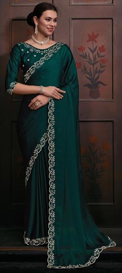Festive, Party Wear, Reception Green color Saree in Chiffon fabric with Classic Zircon work : 1940240