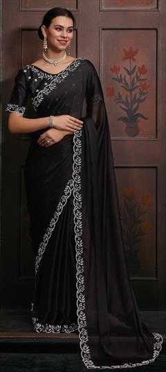 Festive, Party Wear, Reception Black and Grey color Saree in Chiffon fabric with Classic Zircon work : 1940242